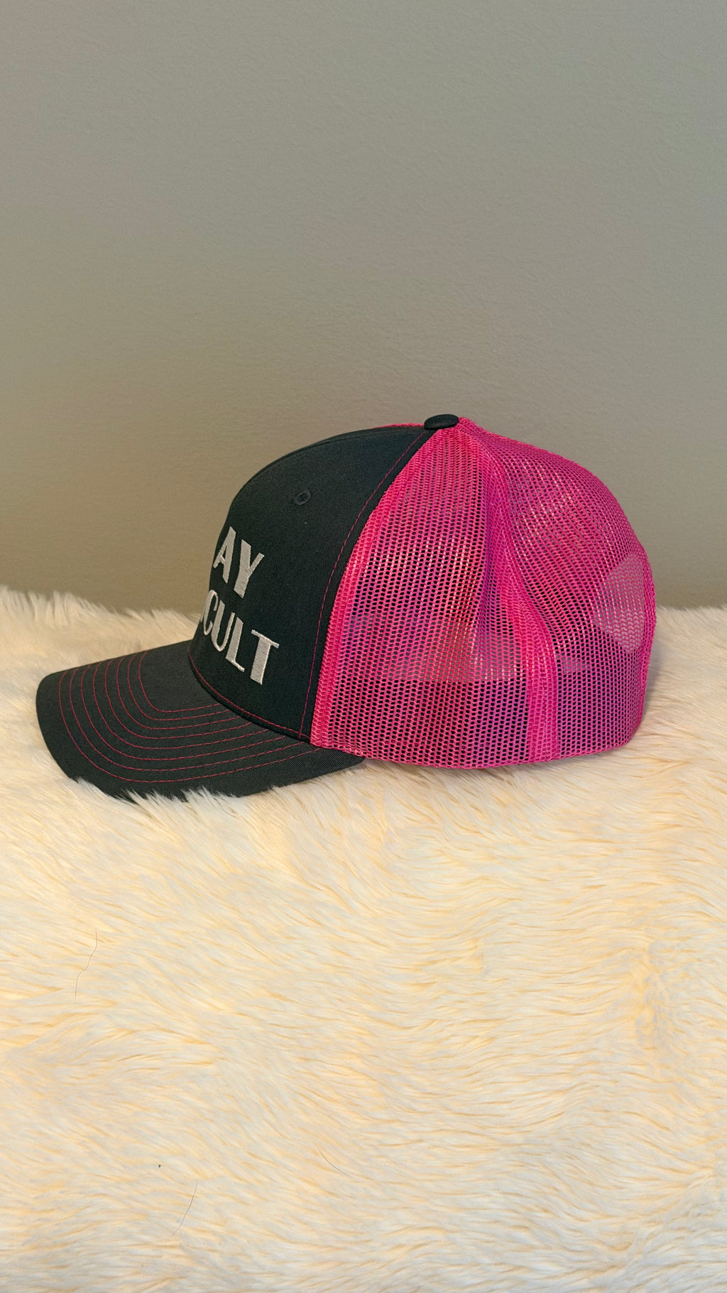 Stay Difficult Gray + Pink Trucker Hat